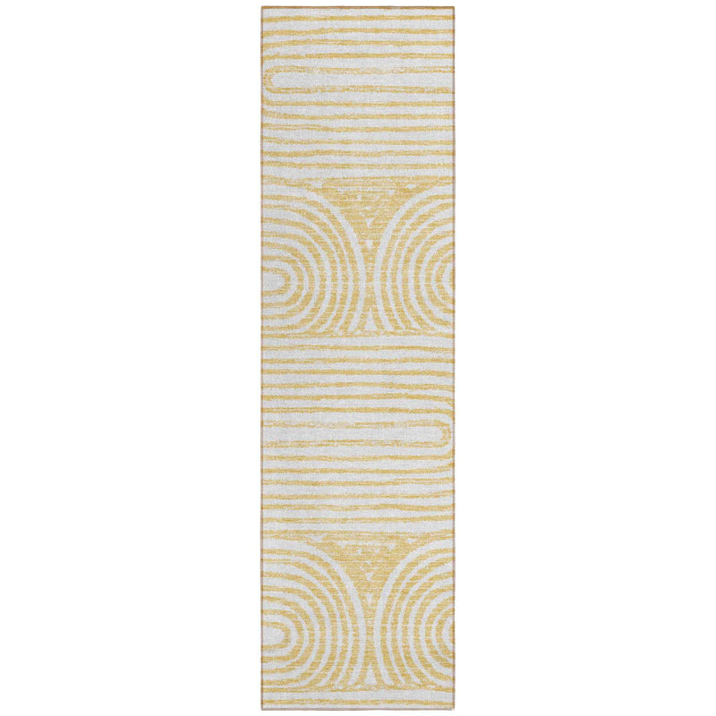 8' Runner Gold and White Abstract Washable Non Skid Indoor Outdoor Runner Rug