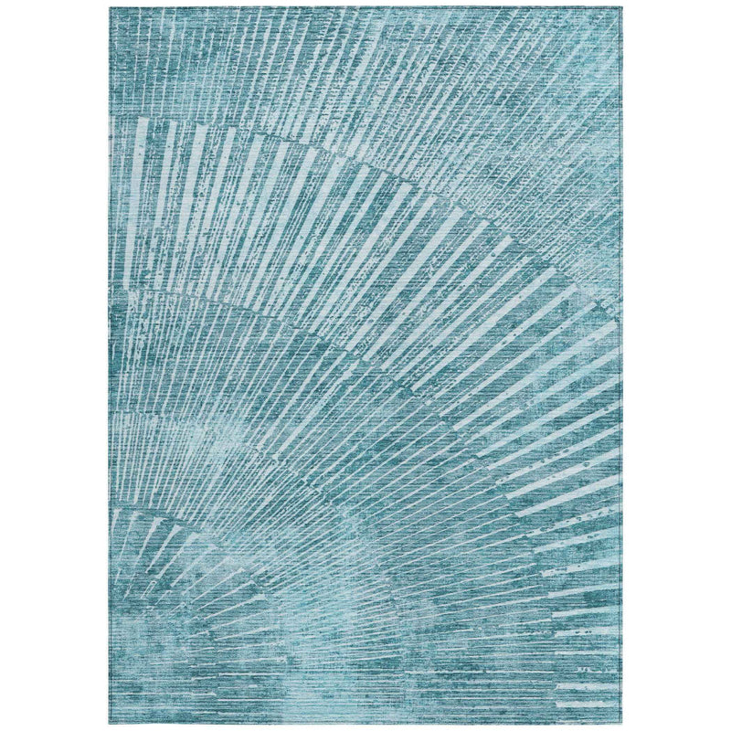 5' X 8' Teal Abstract Washable Non Skid Indoor Outdoor Area Rug