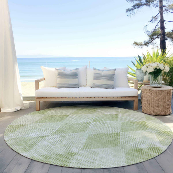 8' Round Mint Green Round Geometric Washable Non Skid Indoor Outdoor Area Rug