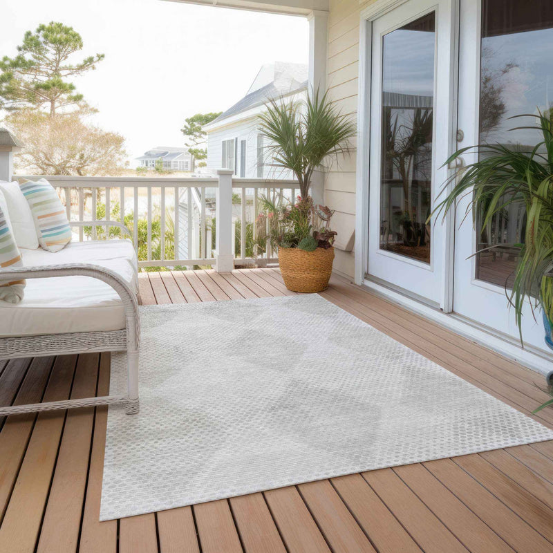 9' X 12' Ivory Geometric Washable Non Skid Indoor Outdoor Area Rug