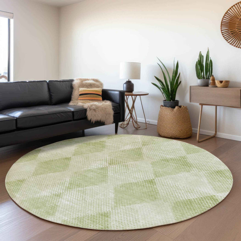 8' Round Mint Green Round Geometric Washable Non Skid Indoor Outdoor Area Rug