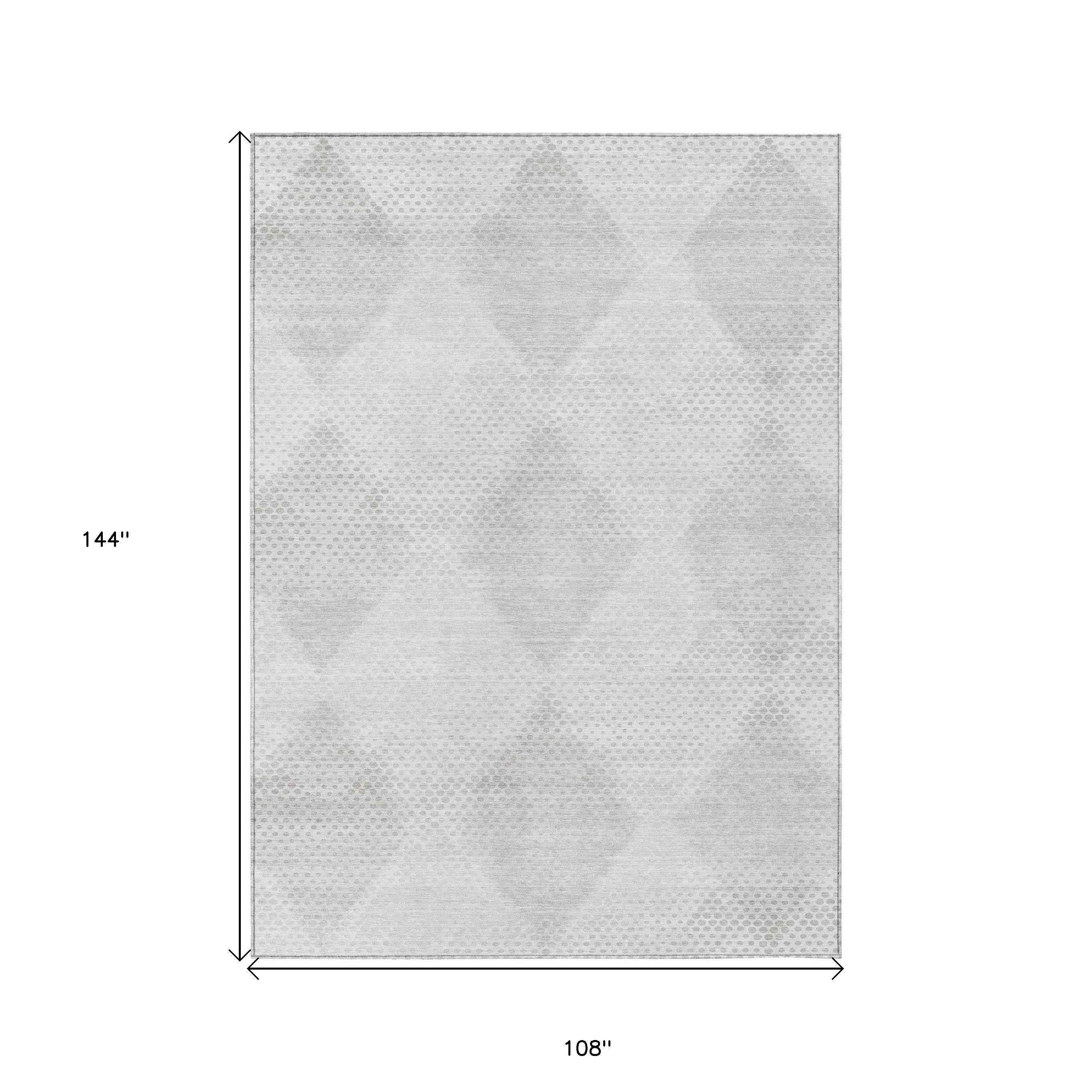 9' X 12' Ivory Geometric Washable Non Skid Indoor Outdoor Area Rug