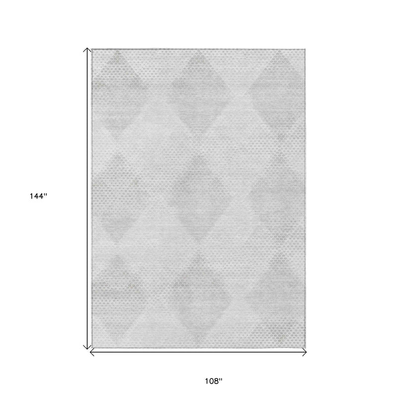 9' X 12' Ivory Geometric Washable Non Skid Indoor Outdoor Area Rug