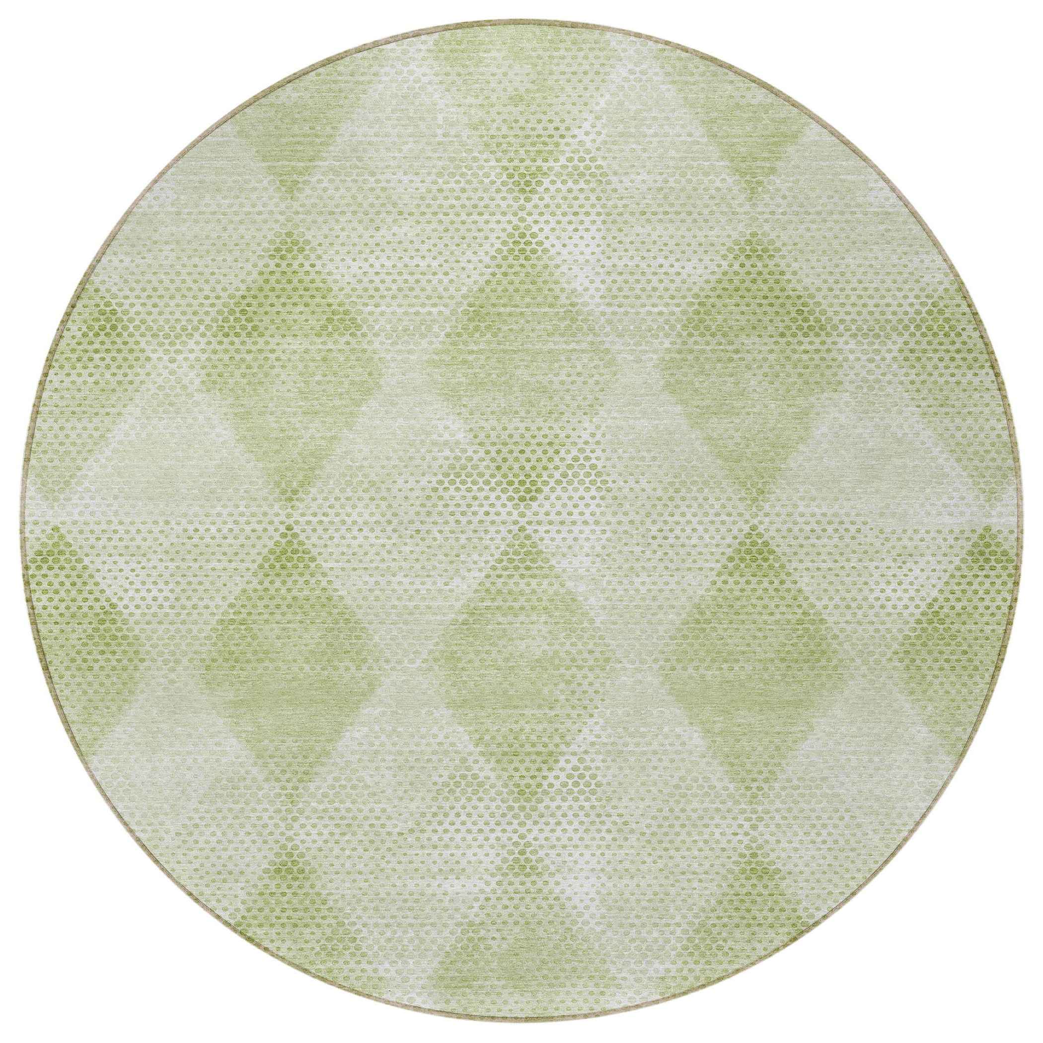 8' Round Mint Green Round Geometric Washable Non Skid Indoor Outdoor Area Rug