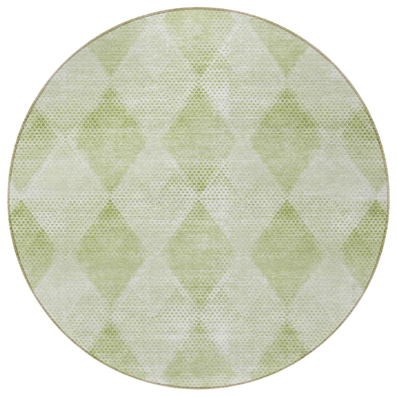 8' Round Mint Green Round Geometric Washable Non Skid Indoor Outdoor Area Rug