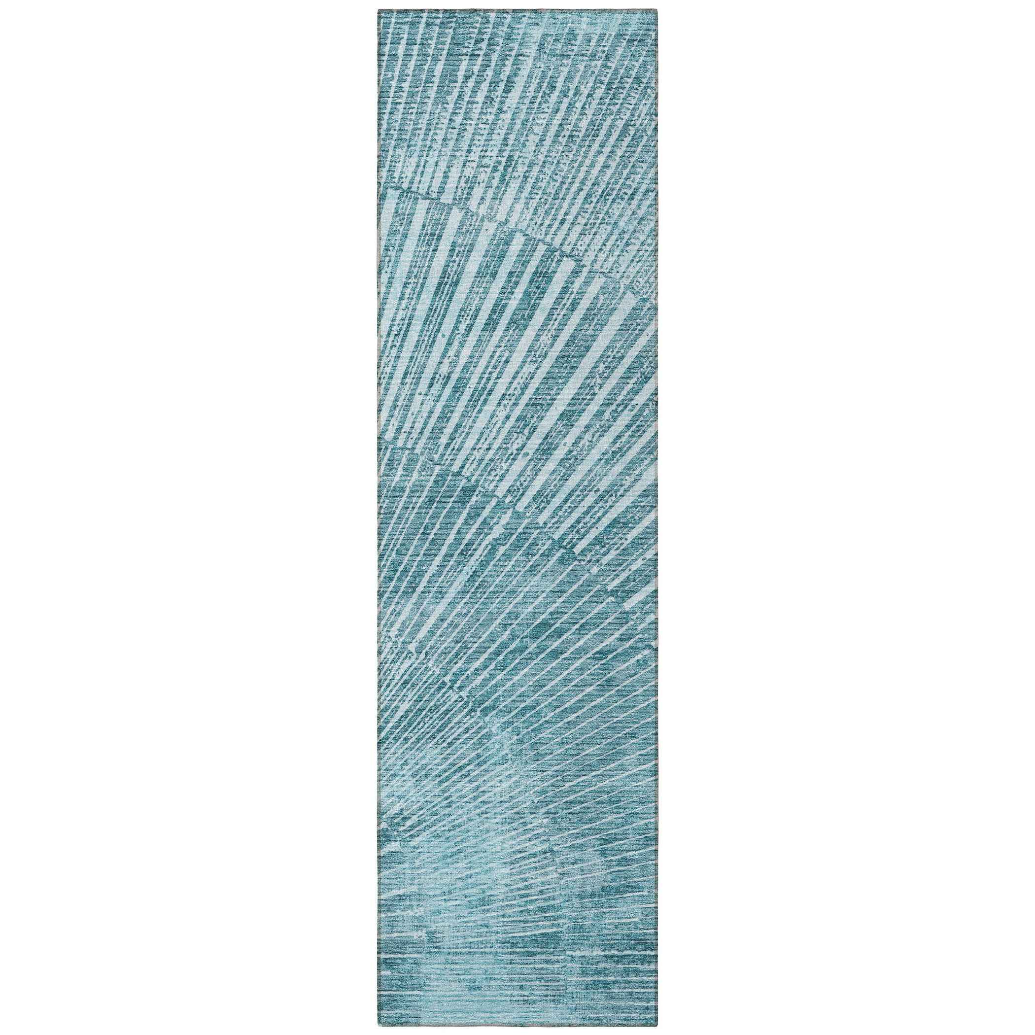 8' Runner Teal Abstract Washable Non Skid Indoor Outdoor Runner Rug