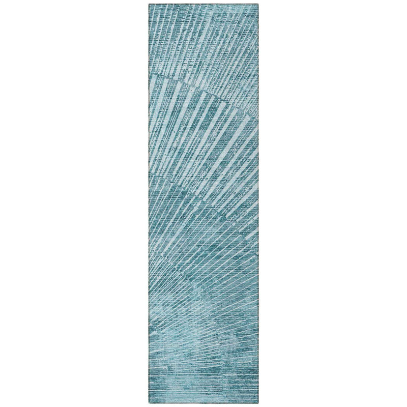 8' Runner Teal Abstract Washable Non Skid Indoor Outdoor Runner Rug