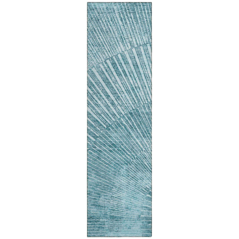 8' Runner Teal Abstract Washable Non Skid Indoor Outdoor Runner Rug