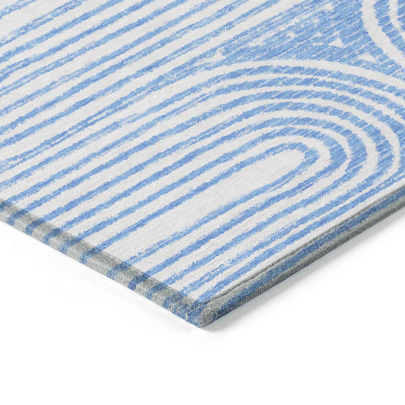 3' X 5' Blue and White Abstract Washable Non Skid Indoor Outdoor Area Rug