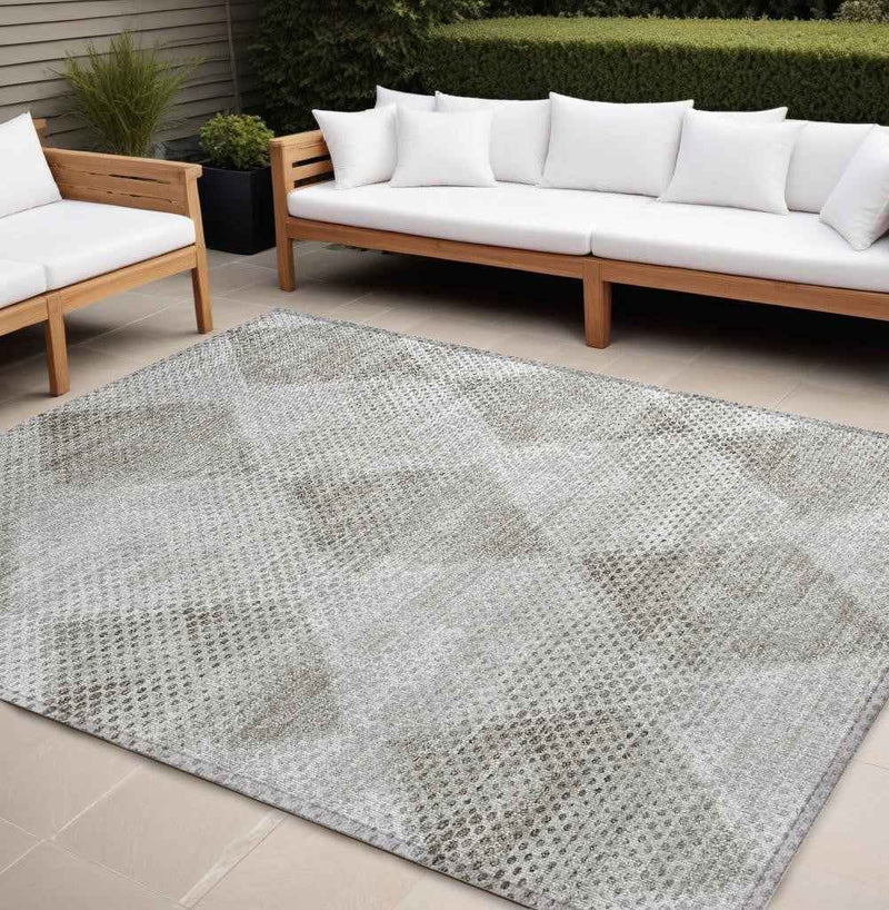 9' X 12' Gray Geometric Washable Non Skid Indoor Outdoor Area Rug