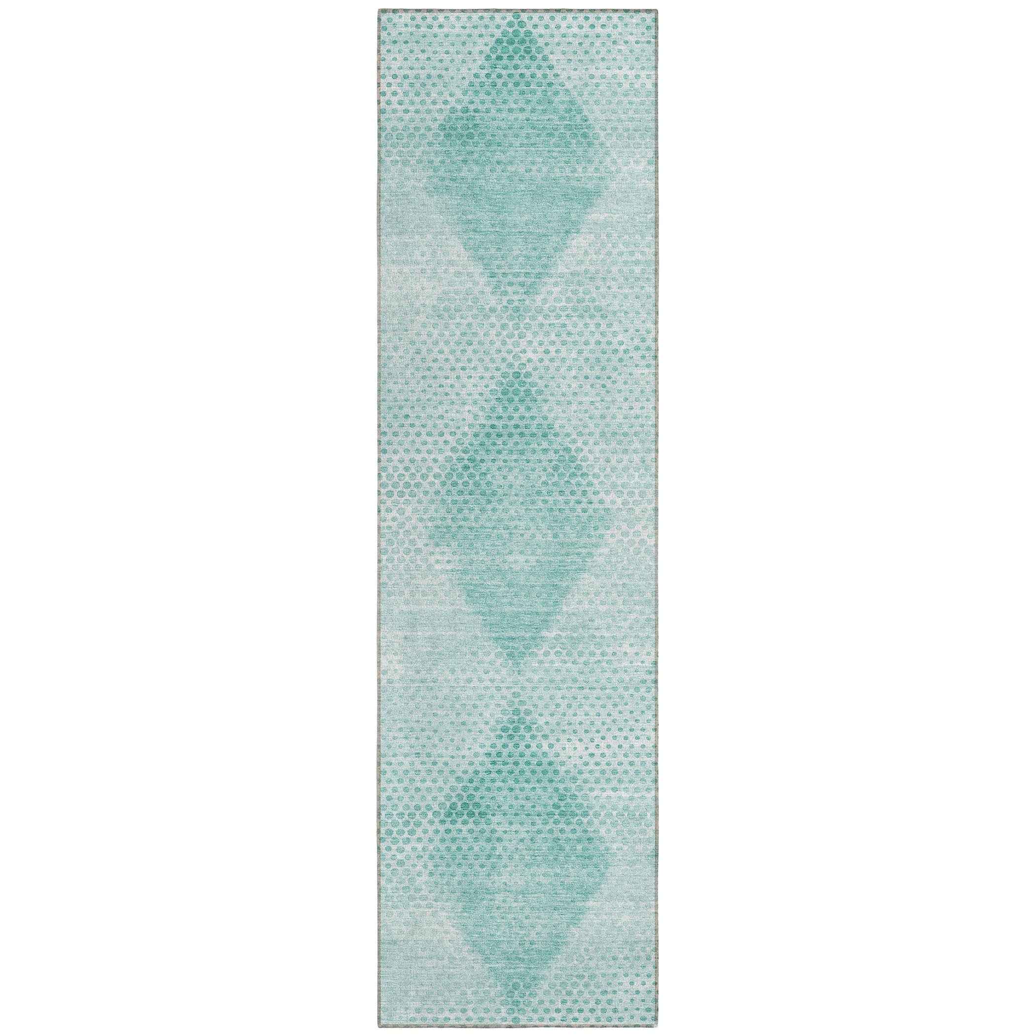 8' Runner Teal Geometric Washable Non Skid Indoor Outdoor Runner Rug