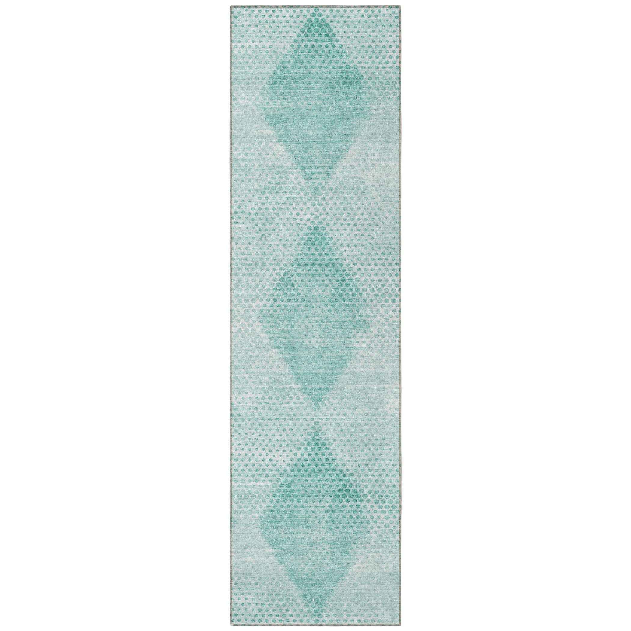 8' Runner Teal Geometric Washable Non Skid Indoor Outdoor Runner Rug