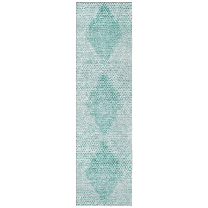 8' Runner Teal Geometric Washable Non Skid Indoor Outdoor Runner Rug