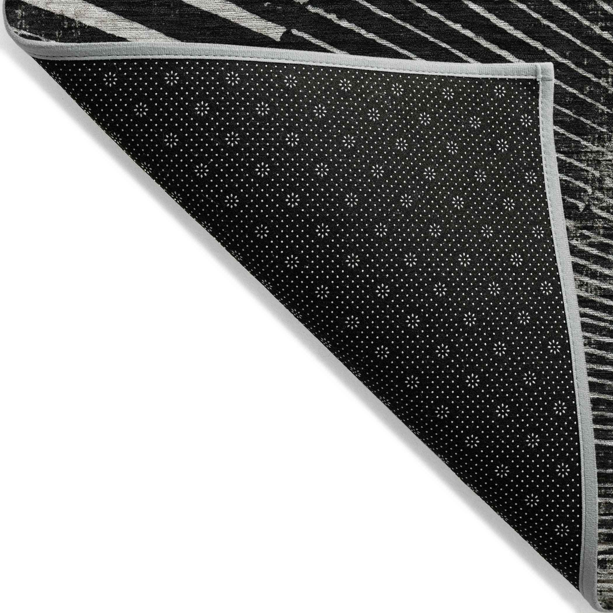 8' Round Black and Ivory Round Abstract Washable Non Skid Indoor Outdoor Area Rug