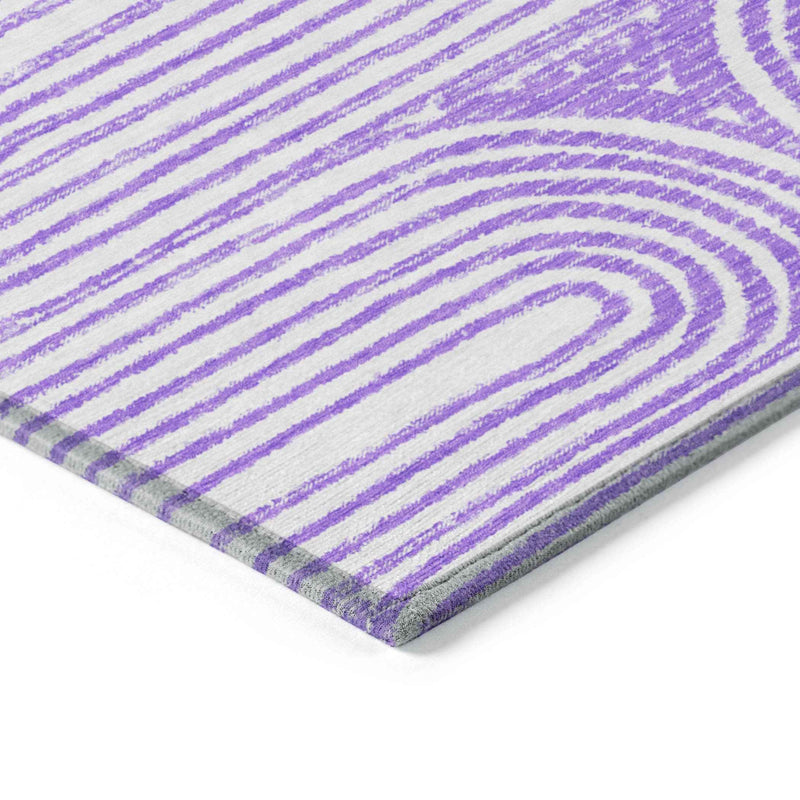 8' Runner Purple and White Abstract Washable Non Skid Indoor Outdoor Runner Rug