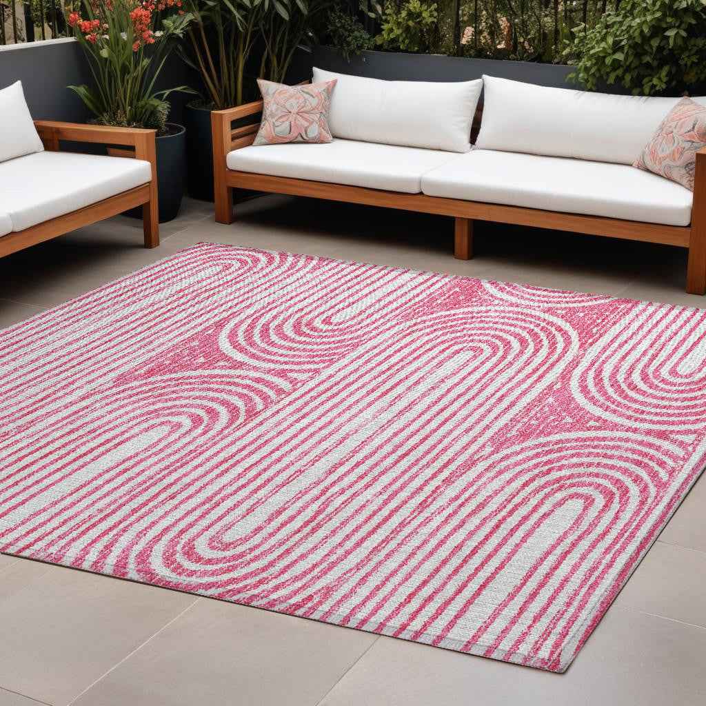 10' X 14' Blush Abstract Washable Non Skid Indoor Outdoor Area Rug