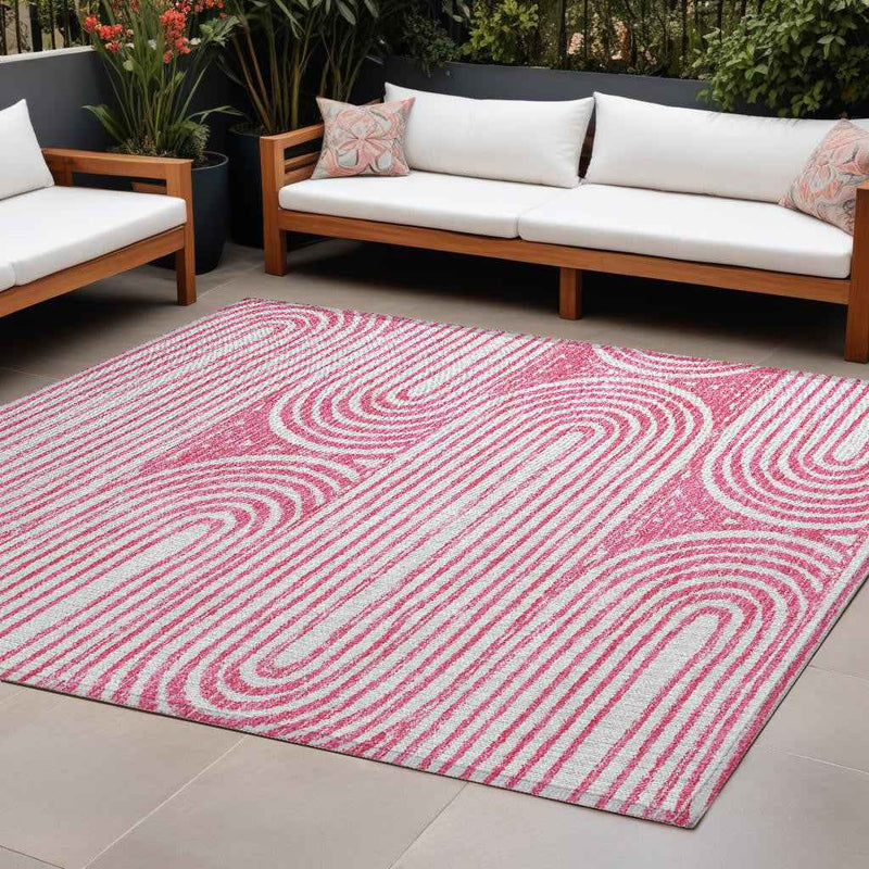 10' X 14' Blush Abstract Washable Non Skid Indoor Outdoor Area Rug