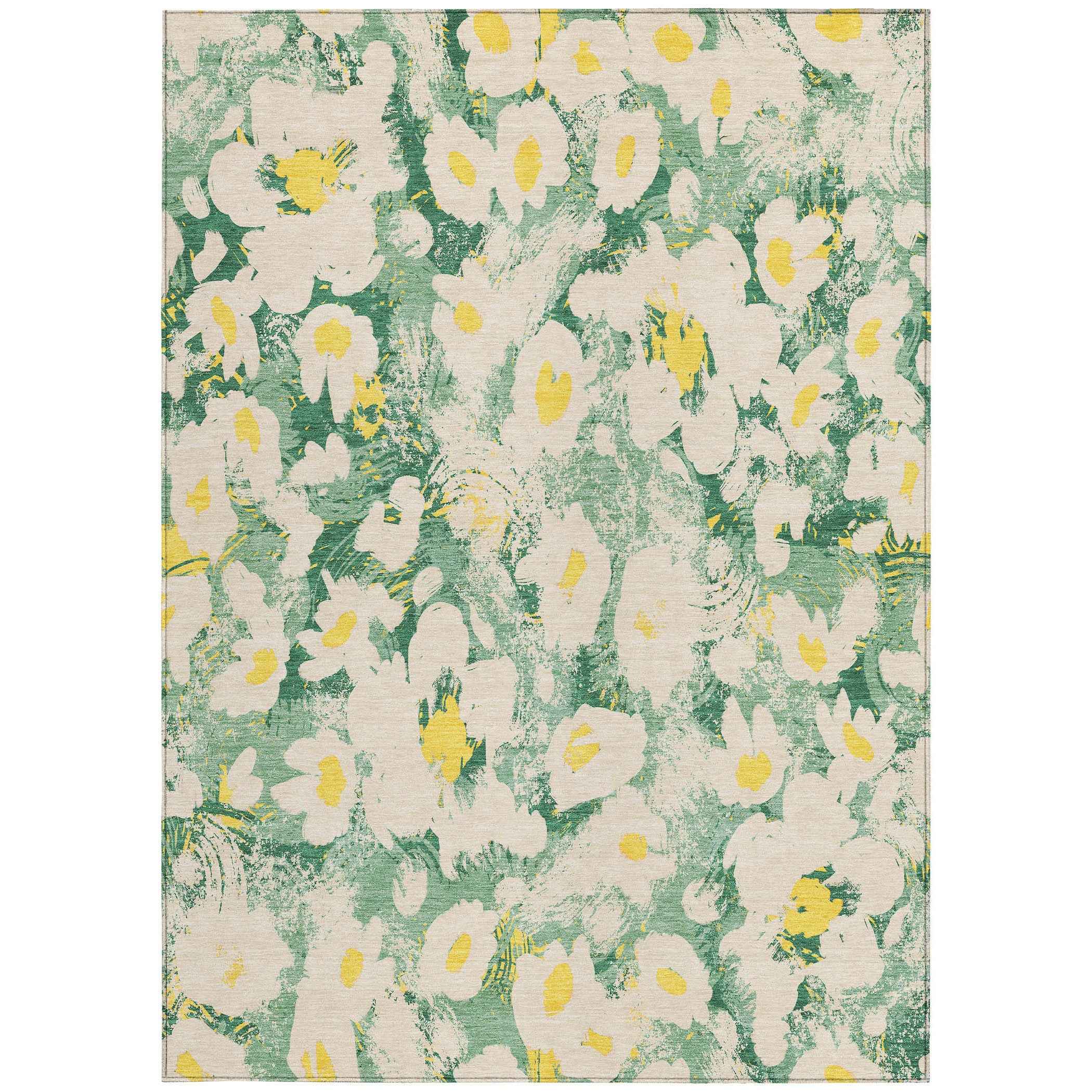 10' X 14' Green Floral Washable Non Skid Indoor Outdoor Area Rug