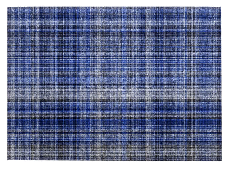 2' X 3' Navy Blue Plaid Washable Non Skid Indoor Outdoor Area Rug