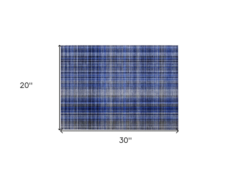 2' X 3' Navy Blue Plaid Washable Non Skid Indoor Outdoor Area Rug