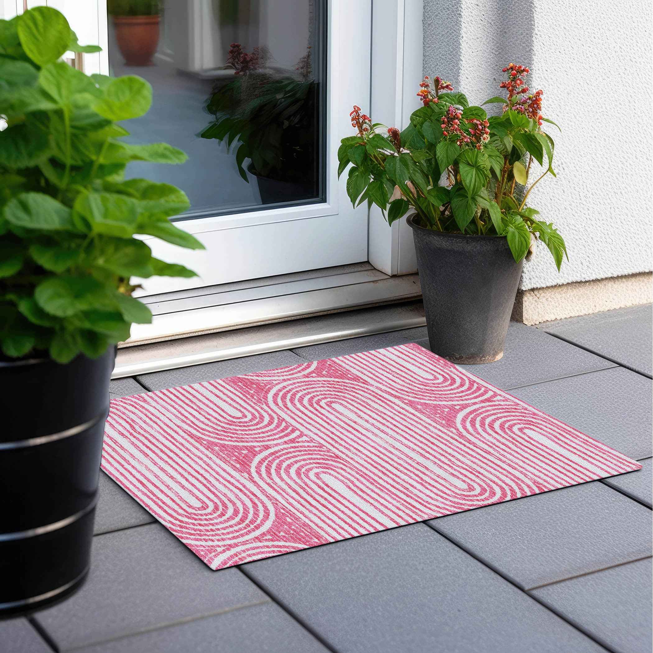 2' X 3' Blush Abstract Washable Non Skid Indoor Outdoor Area Rug
