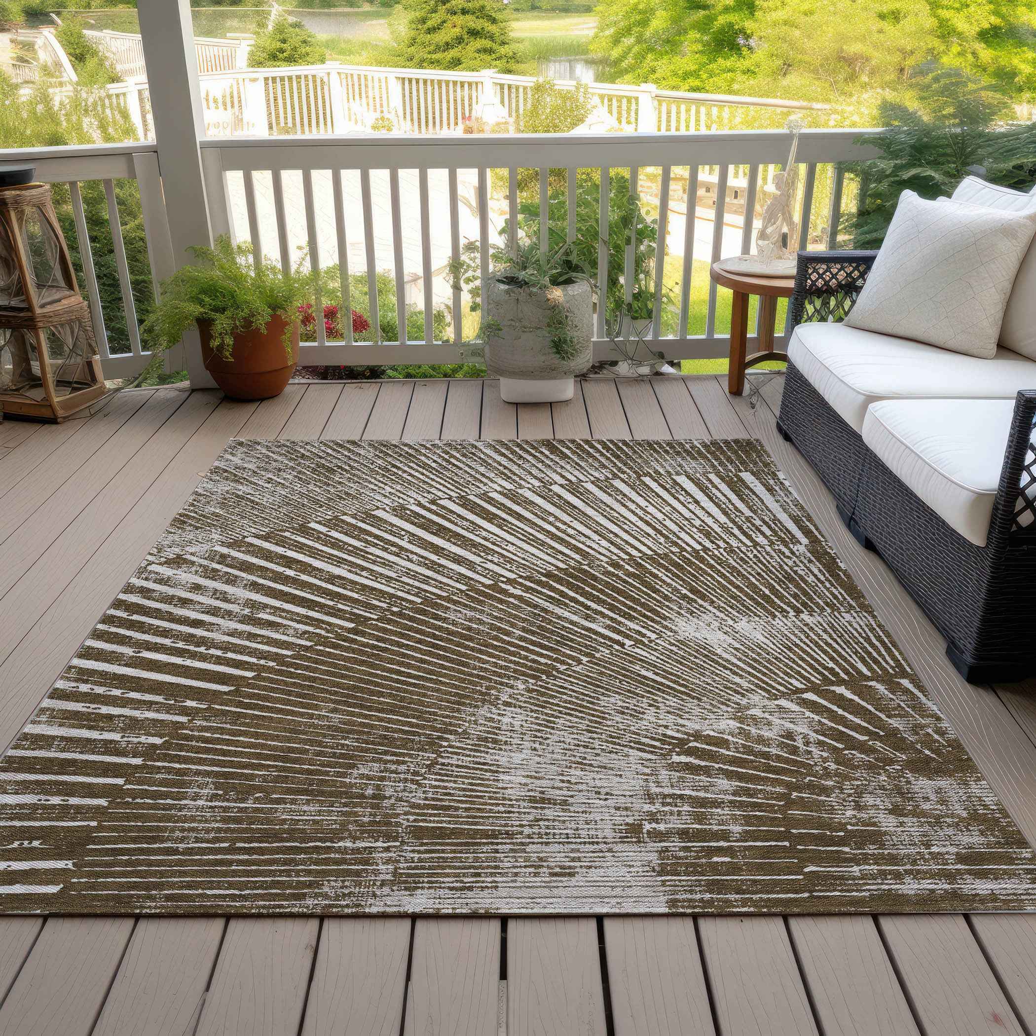 8' X 10' Chocolate Abstract Washable Non Skid Indoor Outdoor Area Rug