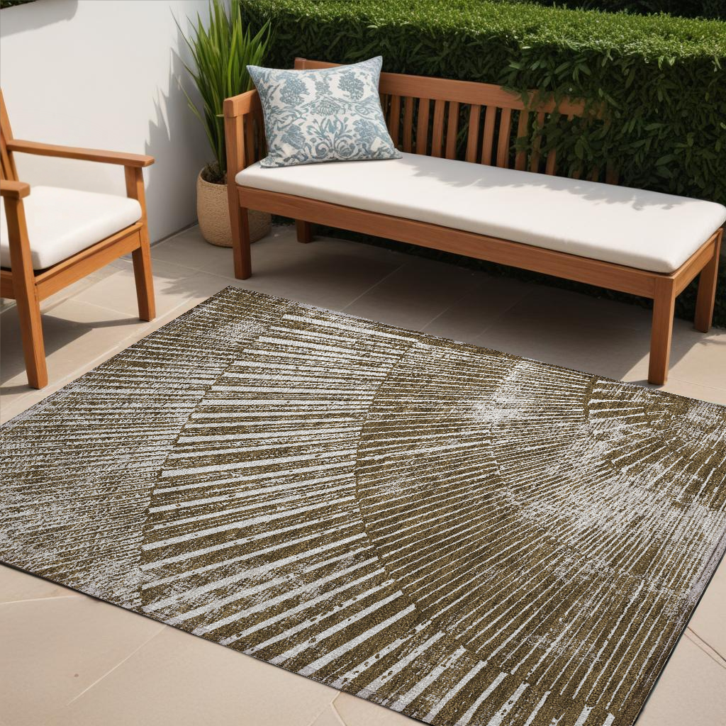 5' X 8' Chocolate Abstract Washable Non Skid Indoor Outdoor Area Rug