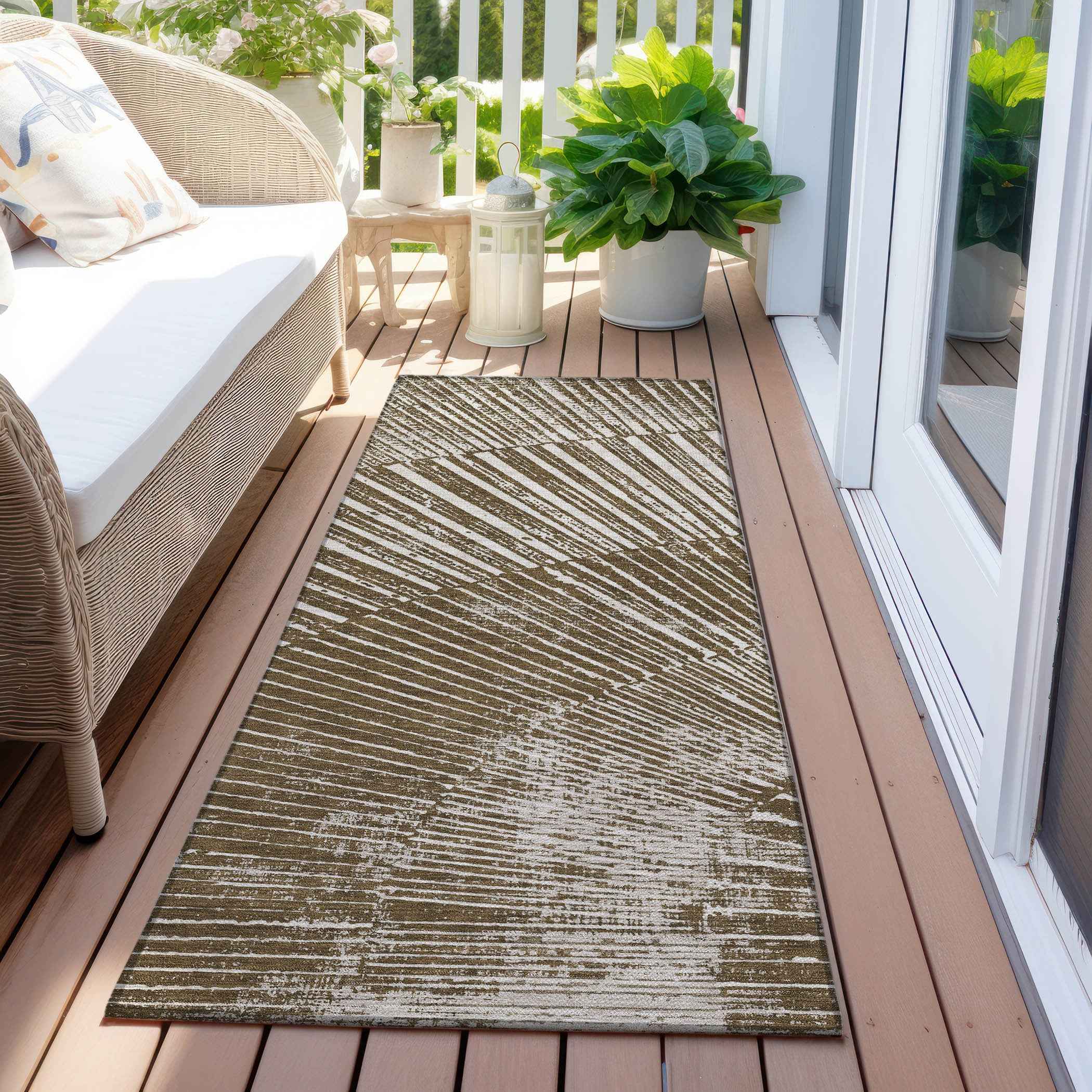 8' Runner Chocolate Abstract Washable Non Skid Indoor Outdoor Runner Rug