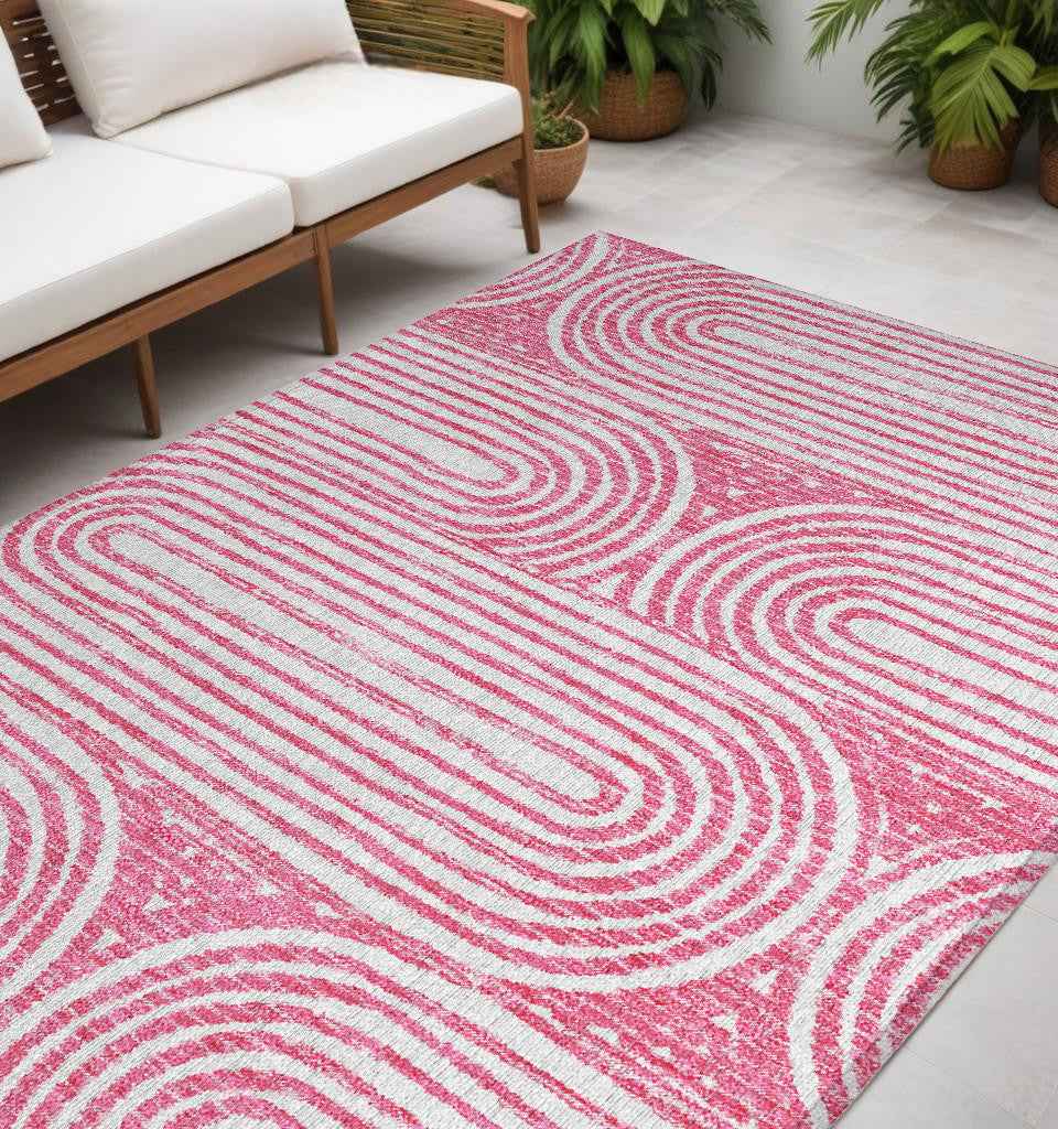 5' X 8' Blush Abstract Washable Non Skid Indoor Outdoor Area Rug