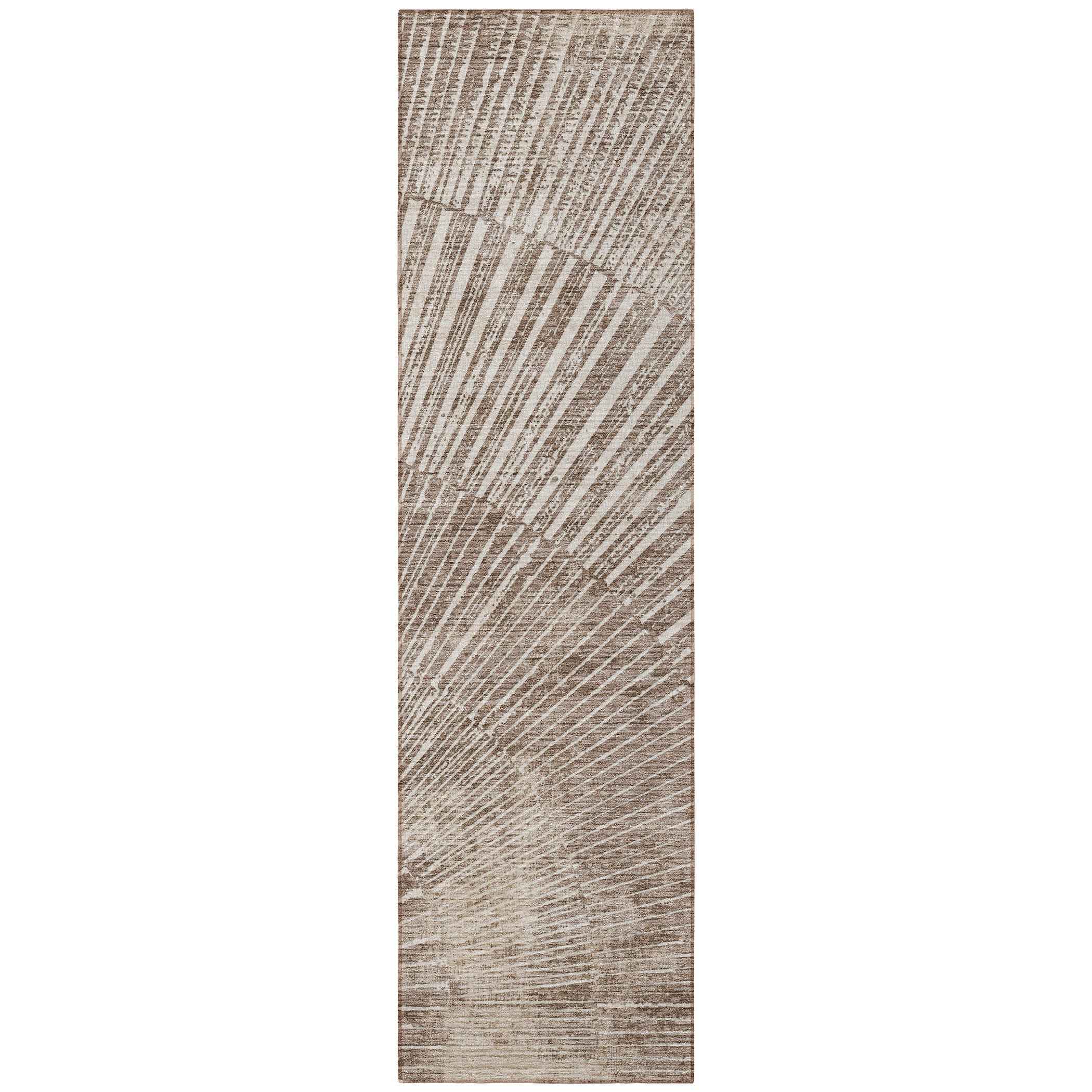 8' Runner Taupe and Ivory Abstract Washable Non Skid Indoor Outdoor Runner Rug