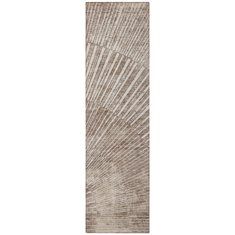 8' Runner Taupe and Ivory Abstract Washable Non Skid Indoor Outdoor Runner Rug