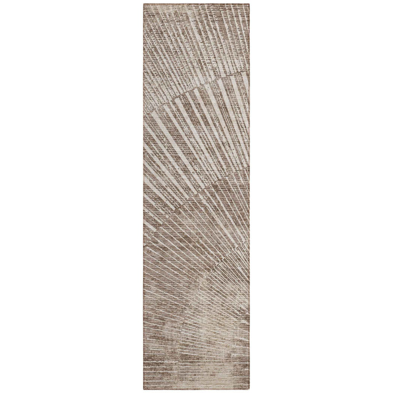 8' Runner Taupe and Ivory Abstract Washable Non Skid Indoor Outdoor Runner Rug