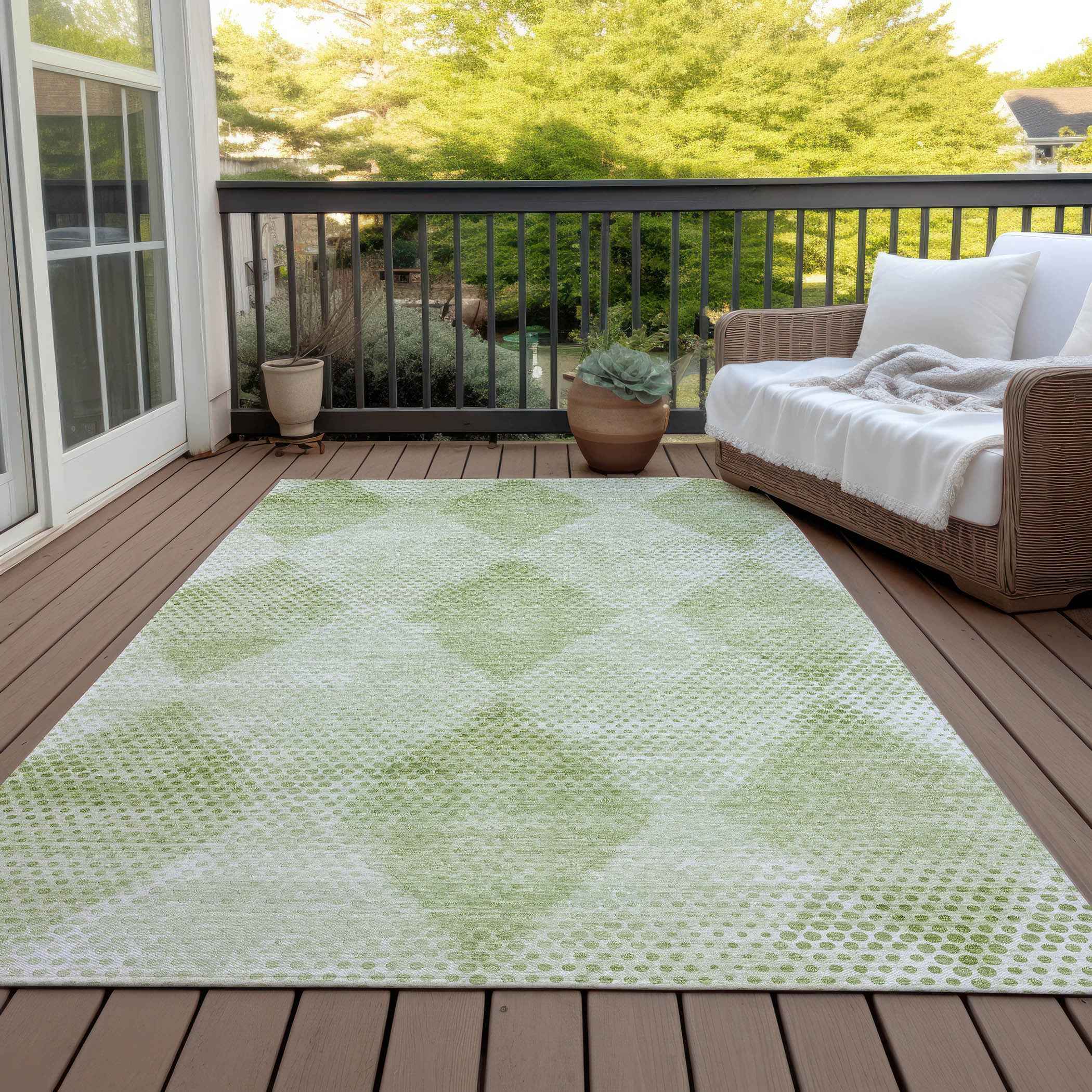10' X 14' Mint Green Geometric Washable Non Skid Indoor Outdoor Area Rug