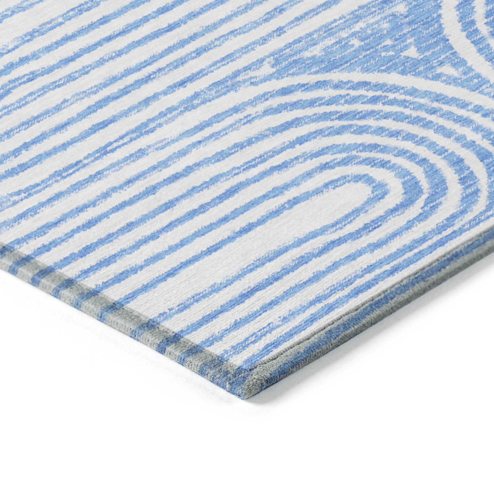 8' Round Blue and White Round Abstract Washable Non Skid Indoor Outdoor Area Rug