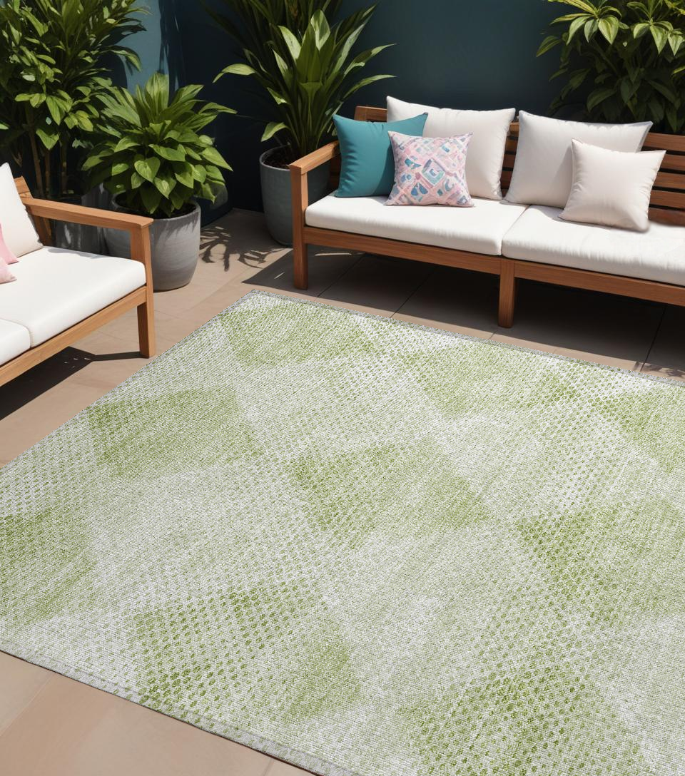10' X 14' Mint Green Geometric Washable Non Skid Indoor Outdoor Area Rug