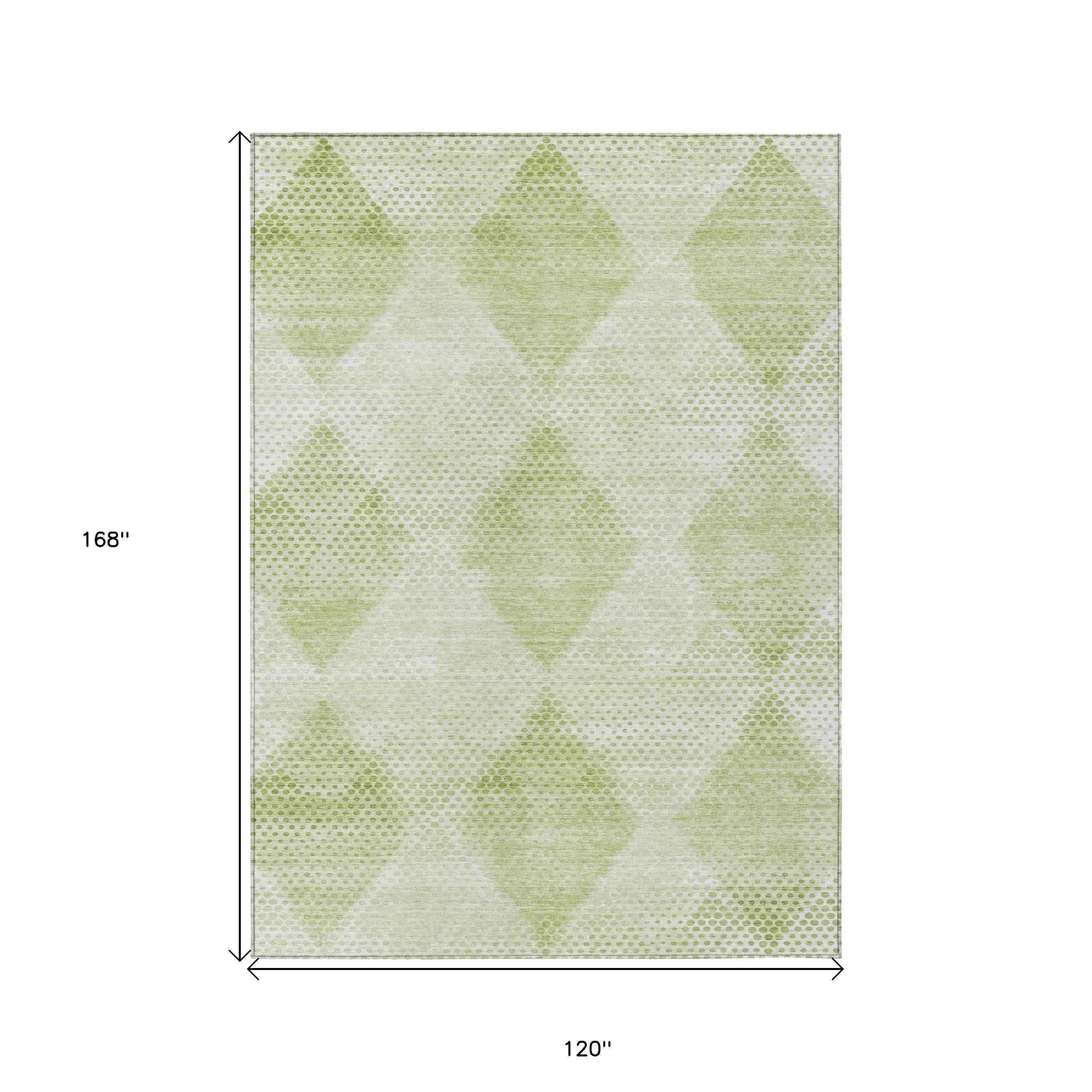 10' X 14' Mint Green Geometric Washable Non Skid Indoor Outdoor Area Rug