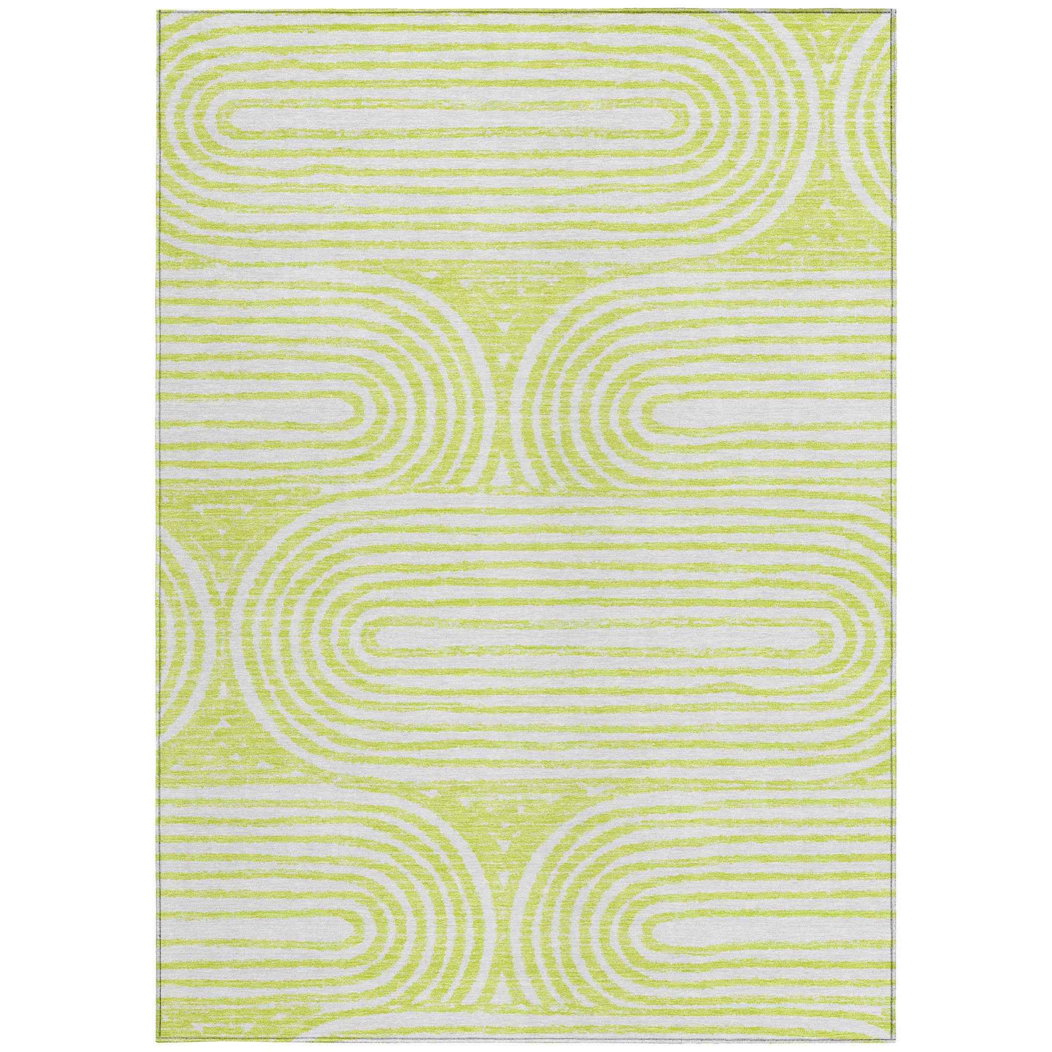 8' X 10' Green and White Abstract Washable Non Skid Indoor Outdoor Area Rug