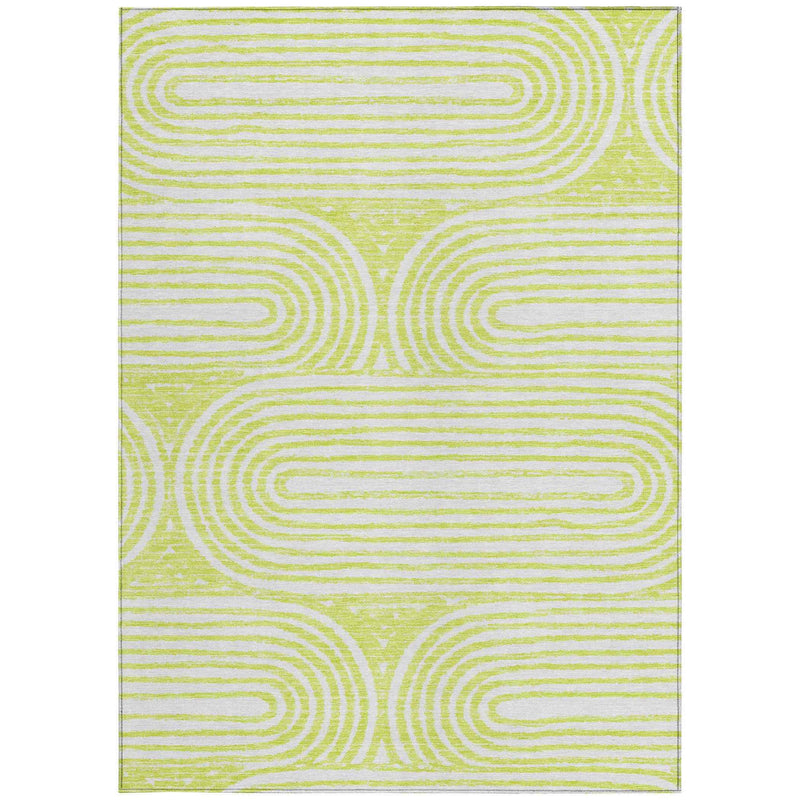 8' X 10' Green and White Abstract Washable Non Skid Indoor Outdoor Area Rug