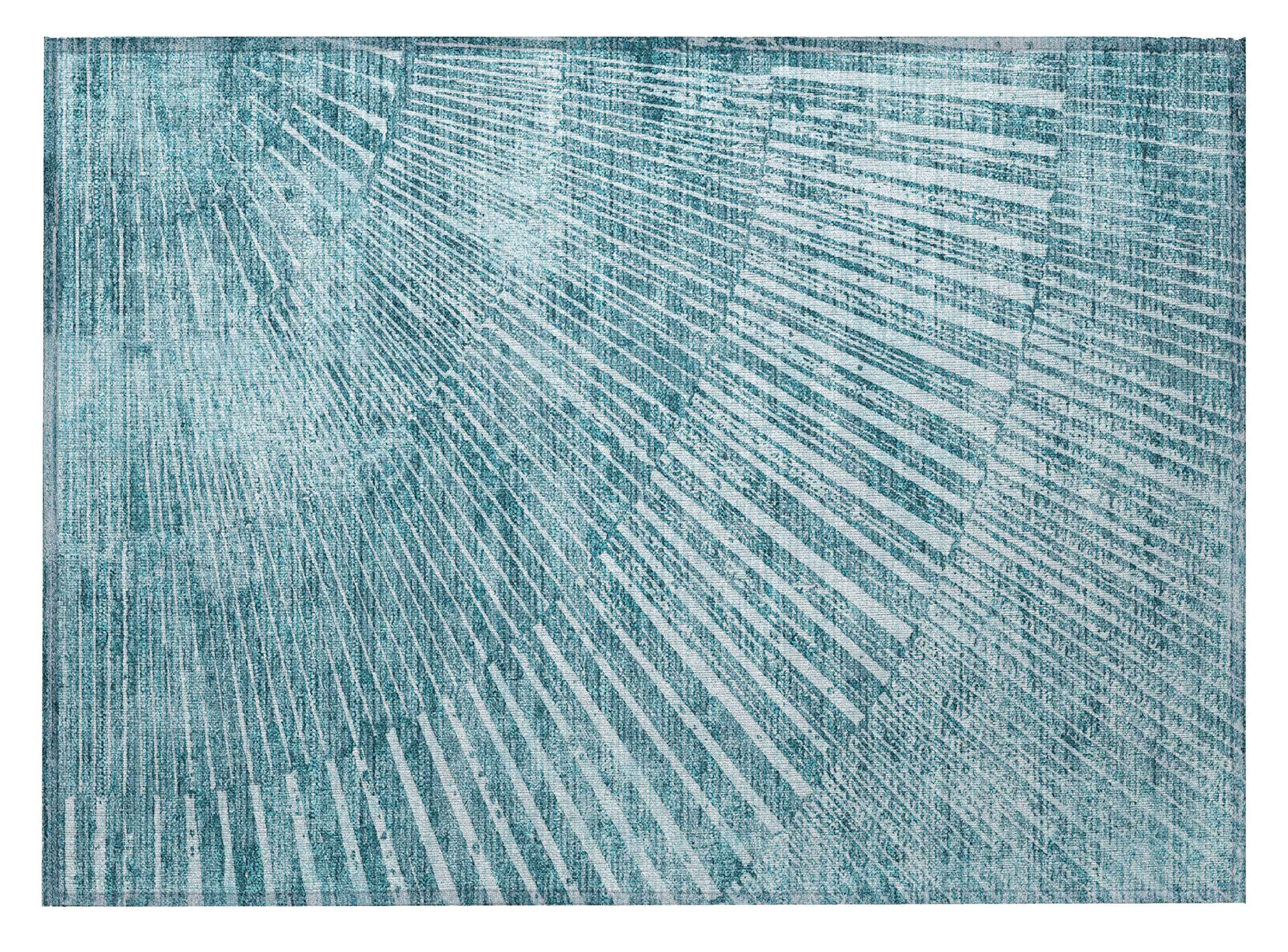 2' X 3' Teal Abstract Washable Non Skid Indoor Outdoor Area Rug