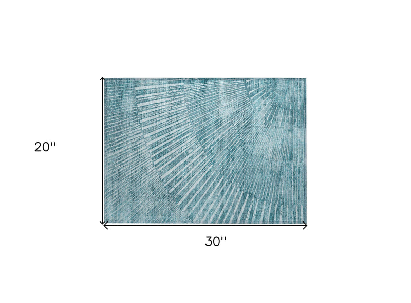 2' X 3' Teal Abstract Washable Non Skid Indoor Outdoor Area Rug