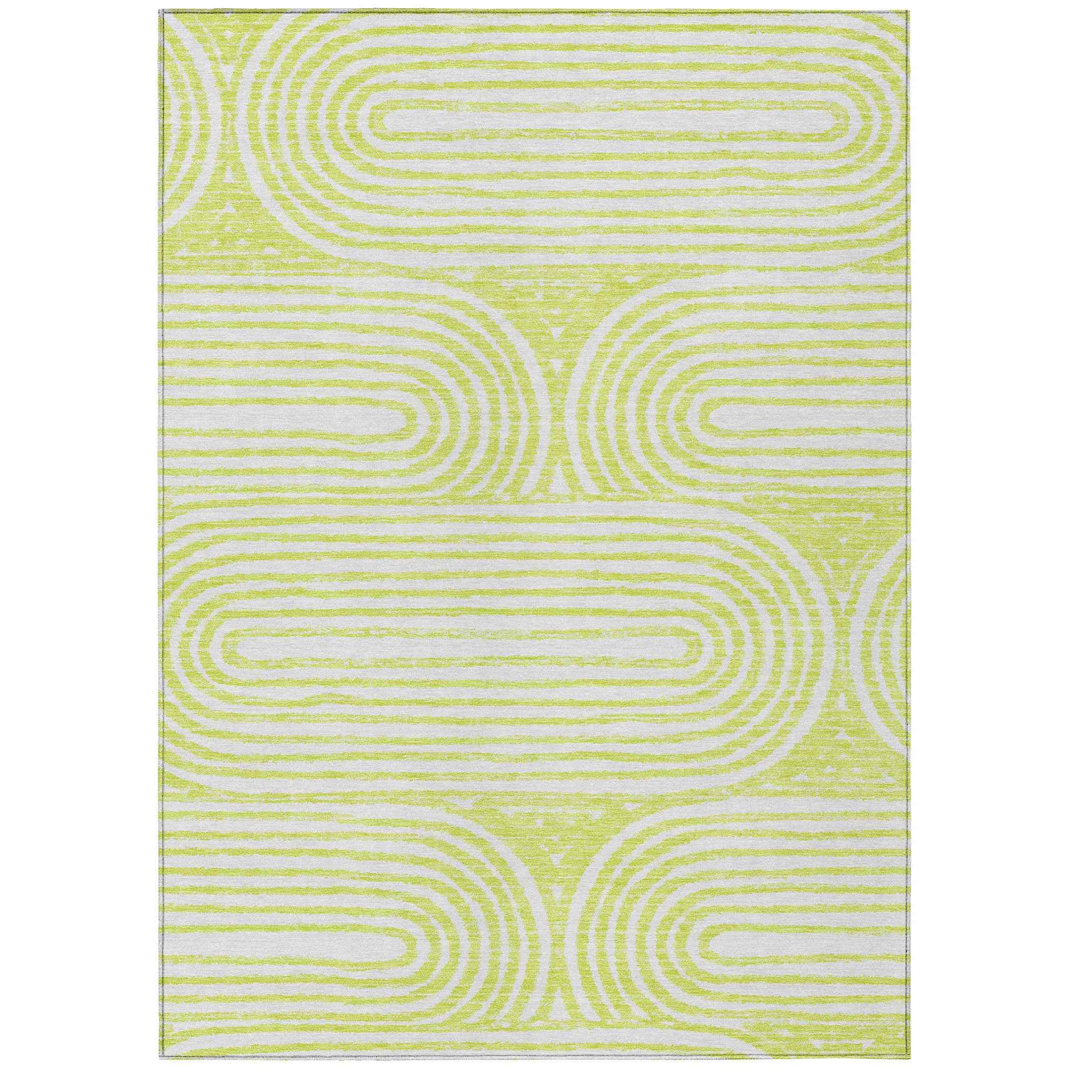 8' X 10' Green and White Abstract Washable Non Skid Indoor Outdoor Area Rug