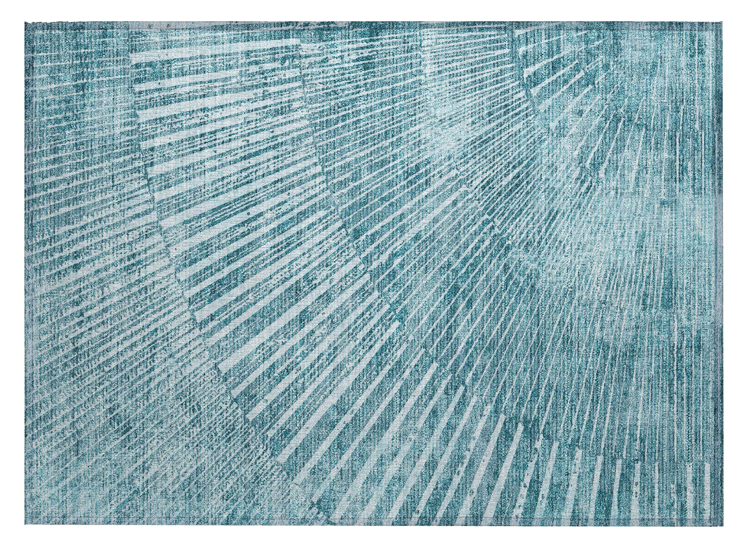 2' X 3' Teal Abstract Washable Non Skid Indoor Outdoor Area Rug