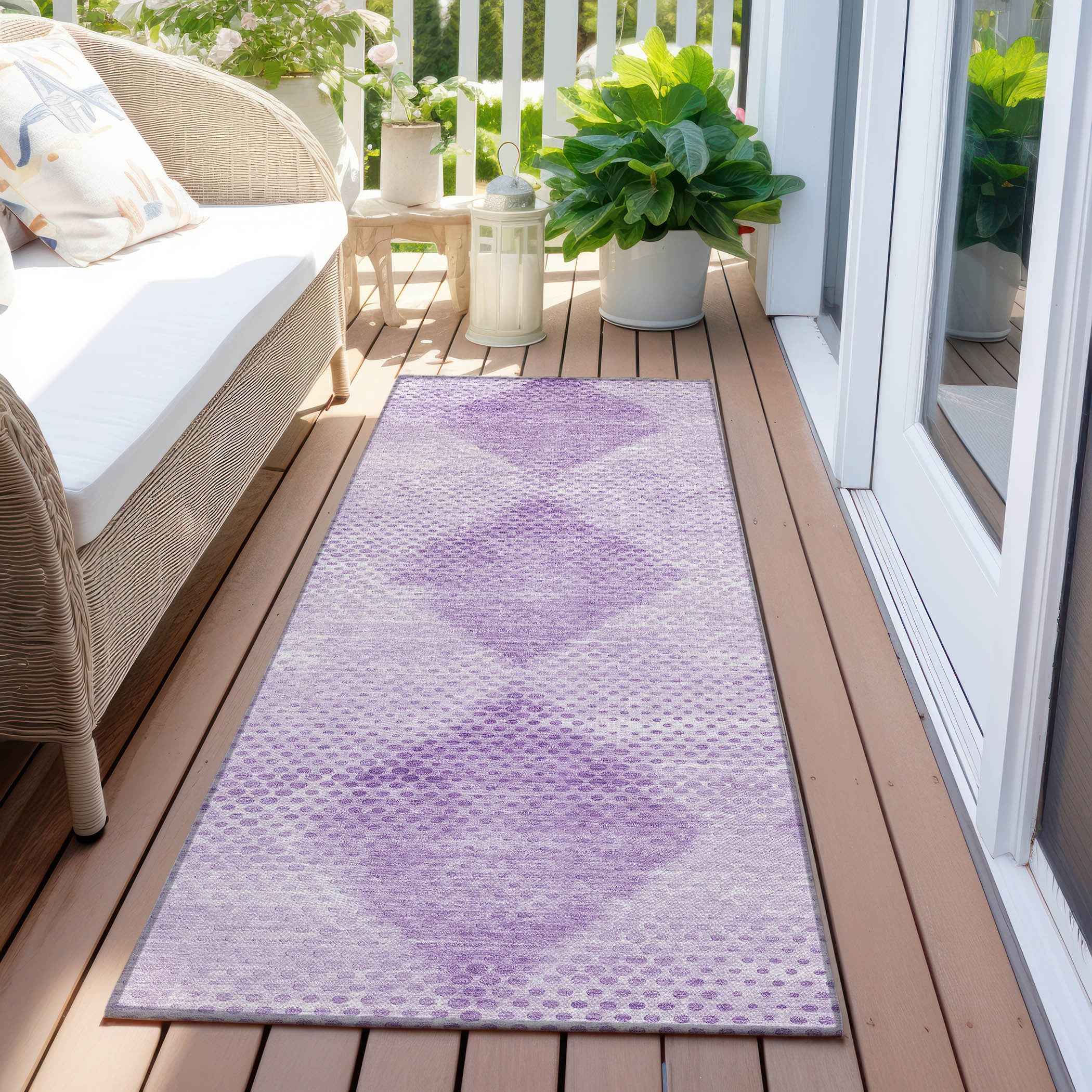 8' Runner Lavender Geometric Washable Non Skid Indoor Outdoor Runner Rug