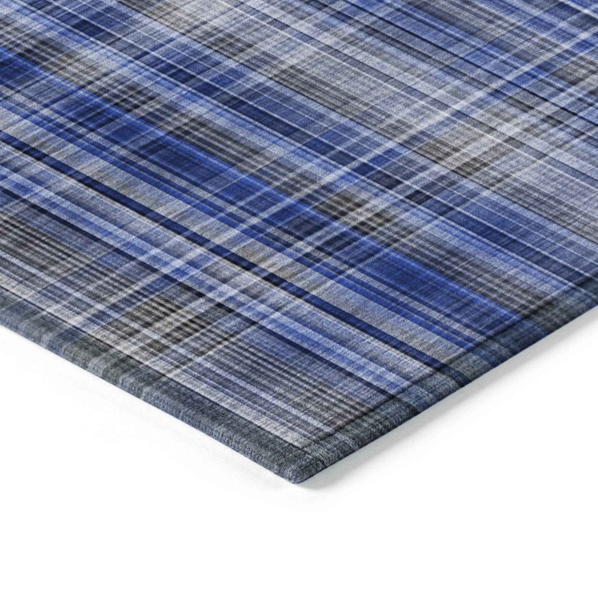 8' X 10' Navy Blue Plaid Washable Non Skid Indoor Outdoor Area Rug