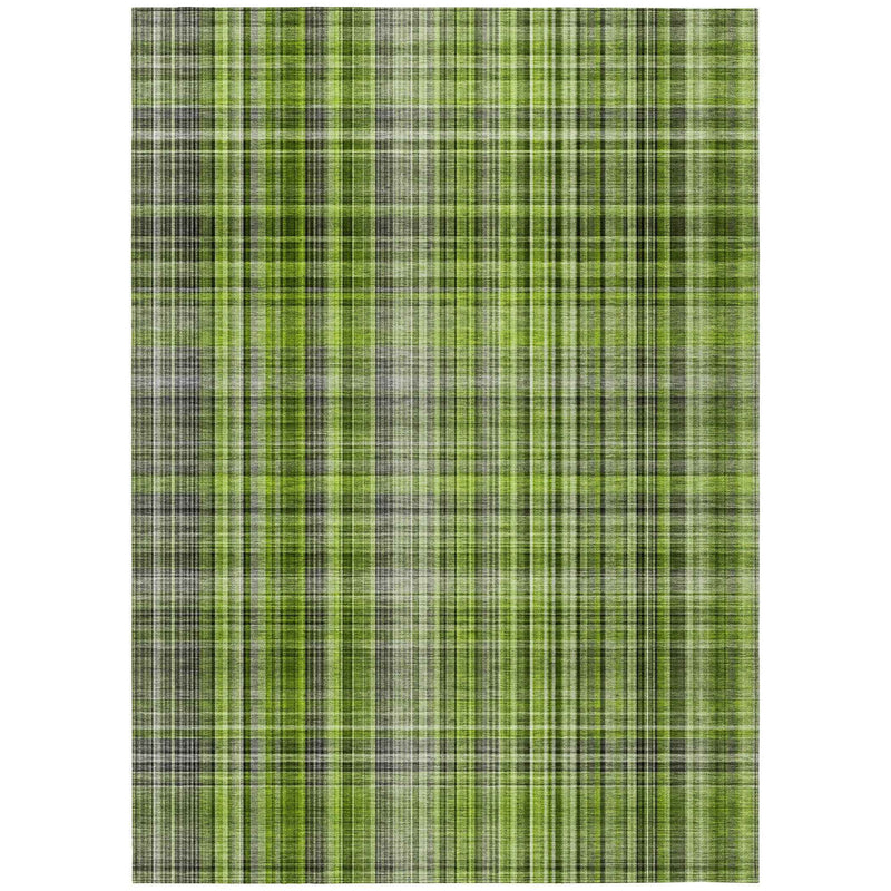 9' X 12' Green Plaid Washable Non Skid Indoor Outdoor Area Rug