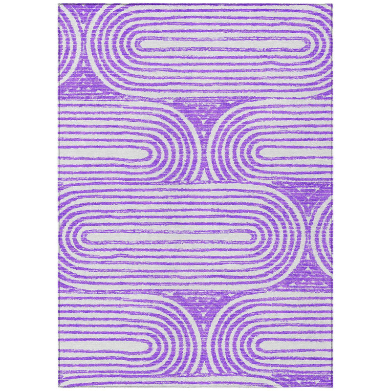 5' X 8' Purple And White Abstract Washable Indoor Outdoor Area Rug