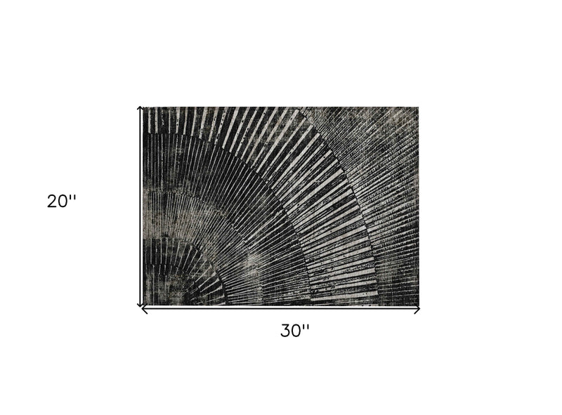 2' X 3' Black and Ivory Abstract Washable Non Skid Indoor Outdoor Area Rug