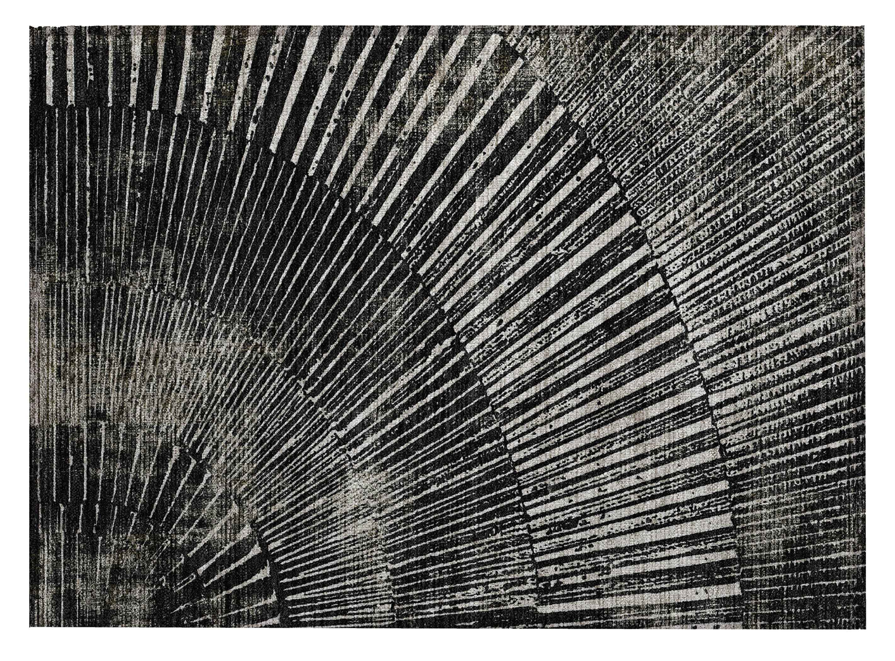 2' X 3' Black and Ivory Abstract Washable Non Skid Indoor Outdoor Area Rug