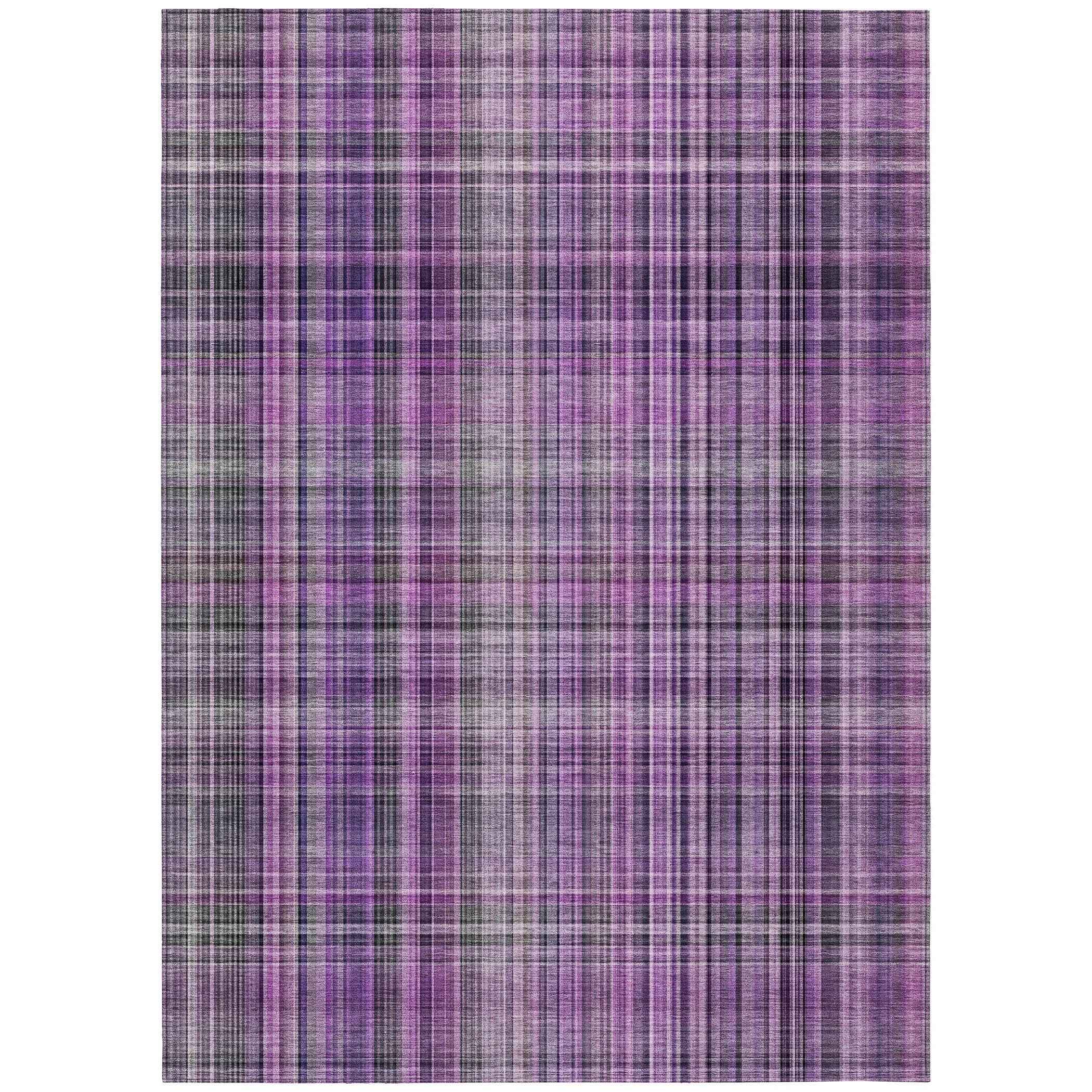 9' X 12' Purple Plaid Washable Non Skid Indoor Outdoor Area Rug