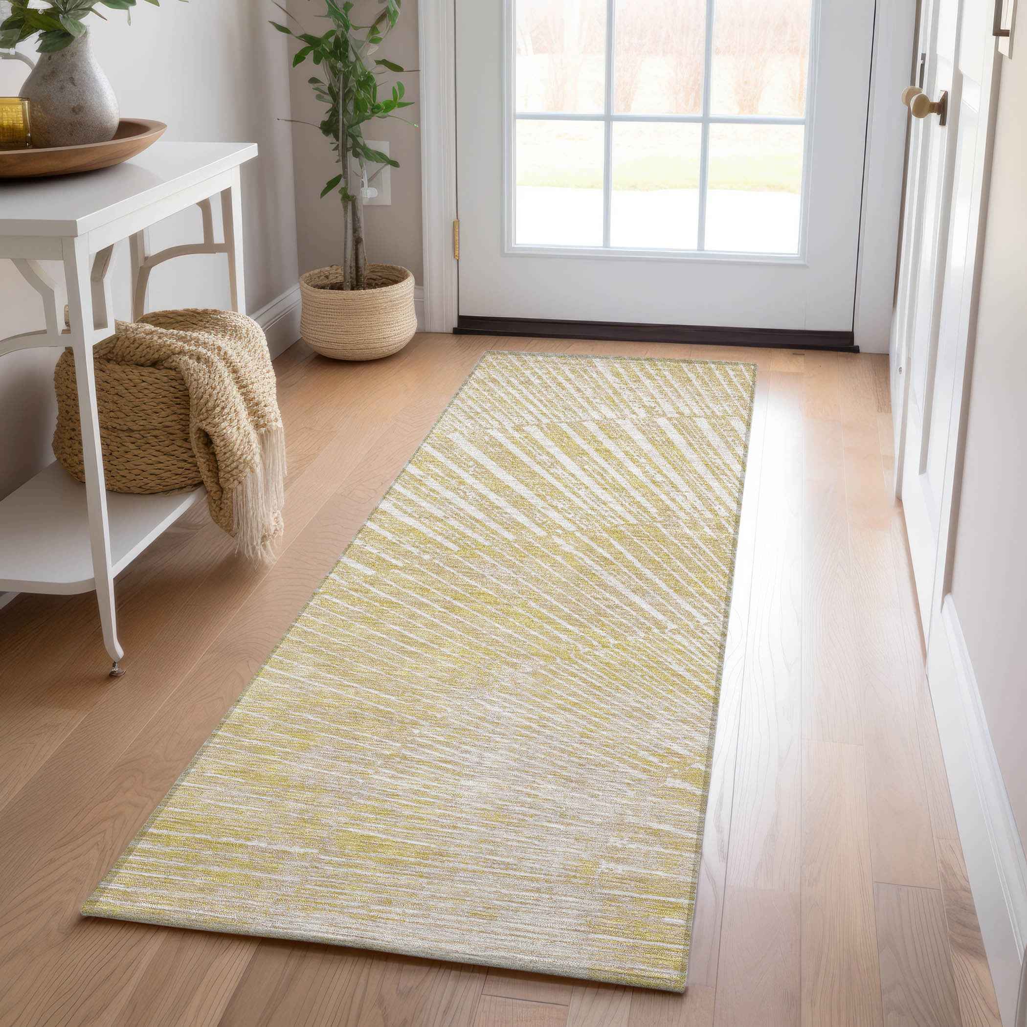 8' Runner Wheat Abstract Washable Non Skid Indoor Outdoor Runner Rug